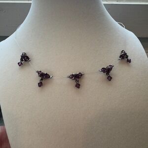 Vintage Robert Rose Wire Purple Amethyst Style Jeweled Necklace